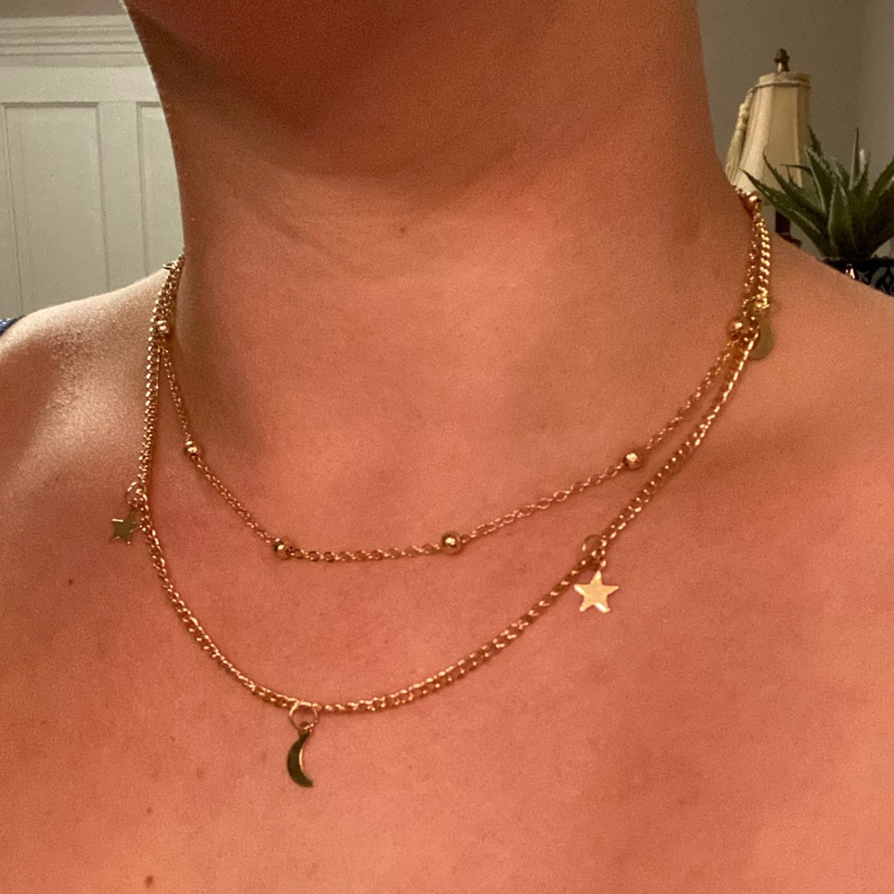 Moon and stars layered gold chains